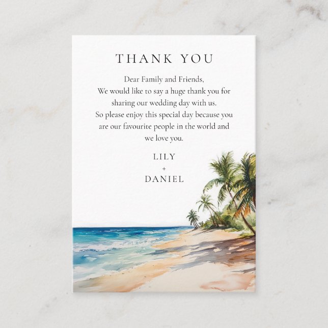 Carte De Placement Aquarelle Tropical Beach Merci de mariage (Devant)
