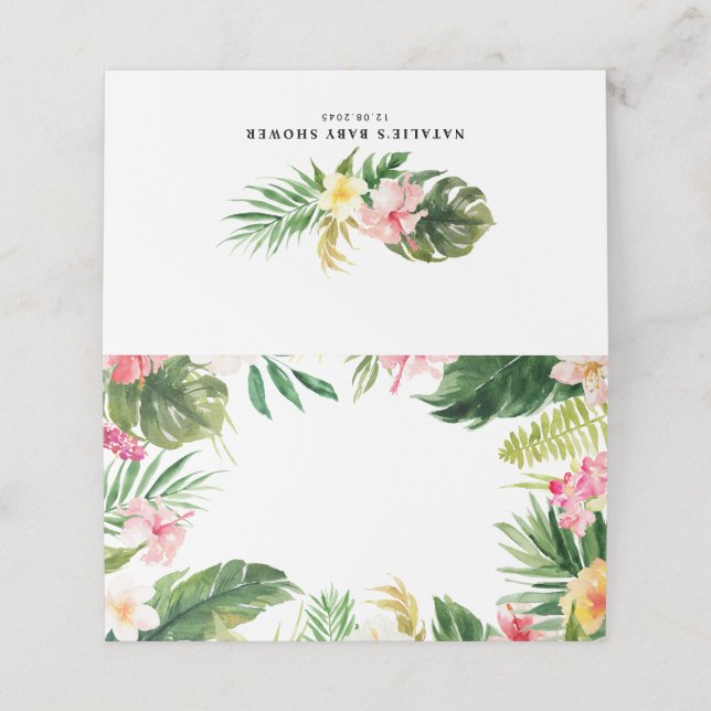 Carte De Placement Aquarelle Tropical Floral Cadre Personnalisé (Extérieur déplié)