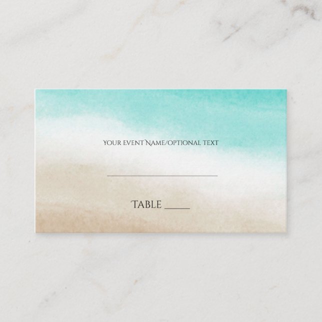 Carte De Placement Aquarelle Turquoise & Tan Elegant Plage Lieu de Ma (Devant)