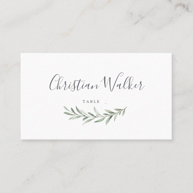 Carte De Placement Aquarelle verdure mariage rustique (Devant)