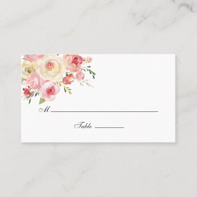Carte De Placement Aquarelle vert clair et gris Mariage floral (Devant)