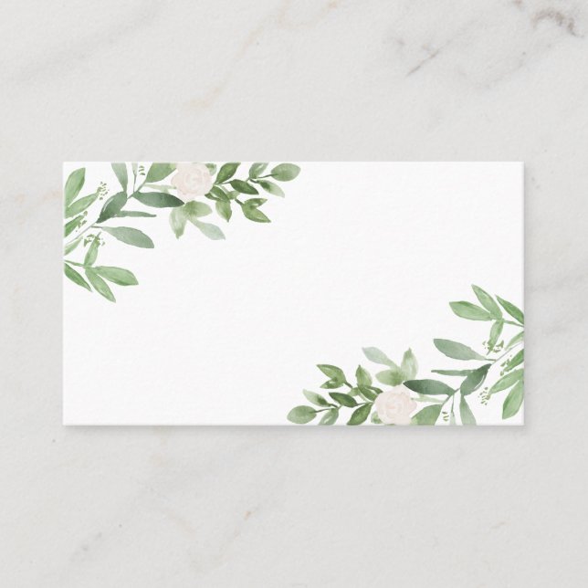 Carte De Placement Aquarelle vert et fleurs blanches Mariage (Devant)