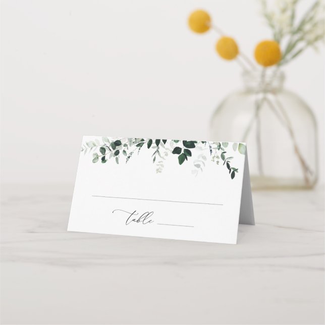 Carte De Placement Aquarelle verte Floral Folal Mariage (Devant)