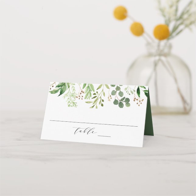 Carte De Placement Aquarelle verte | Mariage personnalisé (Devant)