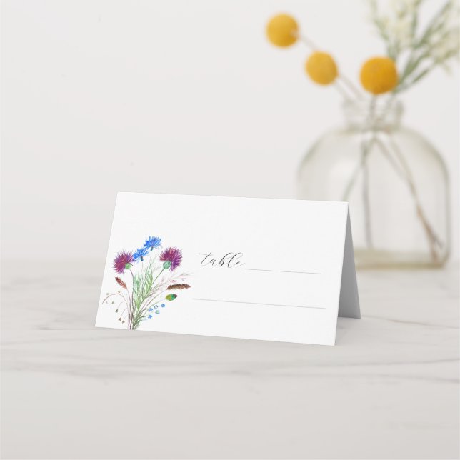 Carte De Placement Aquarelle violet chardon Floral Rustique Mariage (Devant)