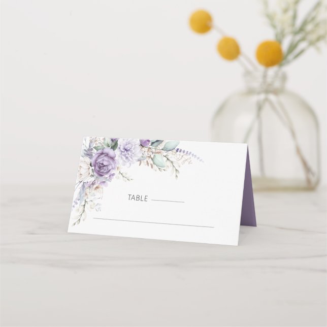 Carte De Placement Aquarelle violet Mariage floral (Devant)