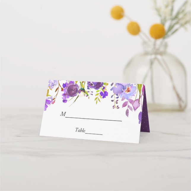 Carte De Placement Aquarelle violet ultra violet Mariage floral (Devant)