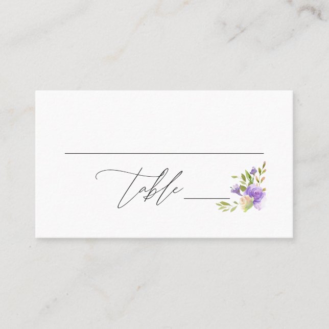 Carte De Placement Aquarelle violette Calligraphie florale Double fac (Devant)