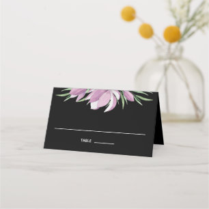 Carte De Placement Aquarelle violette florale sur noir