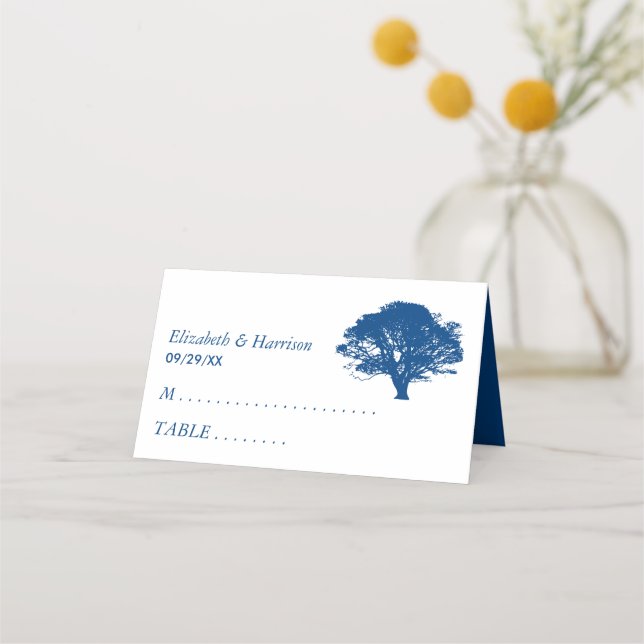 Carte De Placement Arbre de chêne bleu, Mariage rustique et minimalis (Devant)