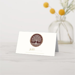 Carte De Placement Arbre de Vie Rustique Rouge Foncé Table de Mariage