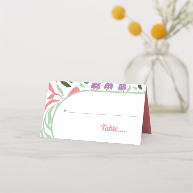Carte De Placement Arc Boho avec branches rétro et fleurs mariage (Devant)