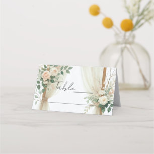 Carte De Placement Arc de bois floral verdure roses mariage rustique