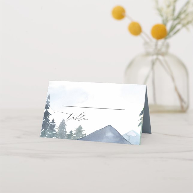Carte De Placement Ardoise Blue Mountains Mariage forestier Monogramm (Devant)