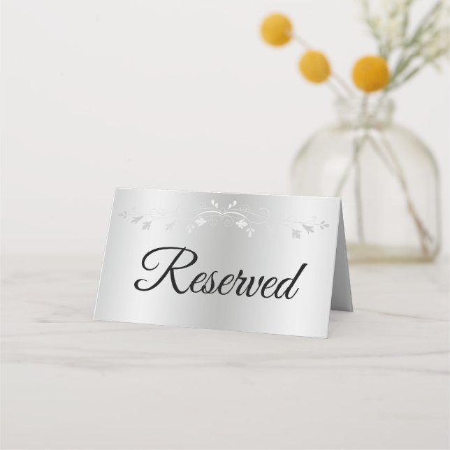Carte De Placement Argent Gradient Élégant Flourish Mariage Réservé (Devant)