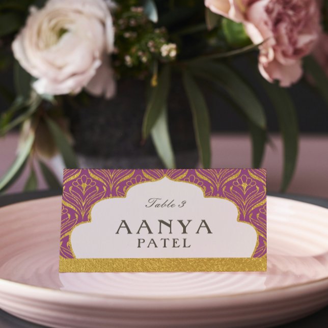 Carte De Placement Art Déco Gold Mundap Arch Mariage Escort Nom (Indian wedding escort cards, art deco place cards, hindu wedding reception place cards, decor signs)