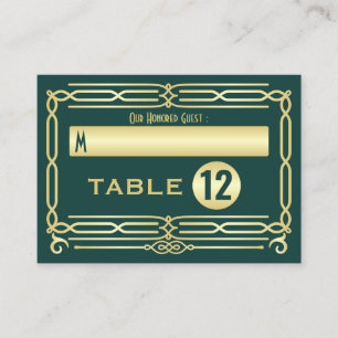 Carte De Placement Art Déco Mariage Gold Green Cadre élégant Escort