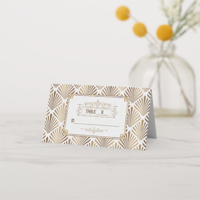 Carte De Placement Art Déco White Gatsby 1920s Mariage Numéro de tabl (Devant)