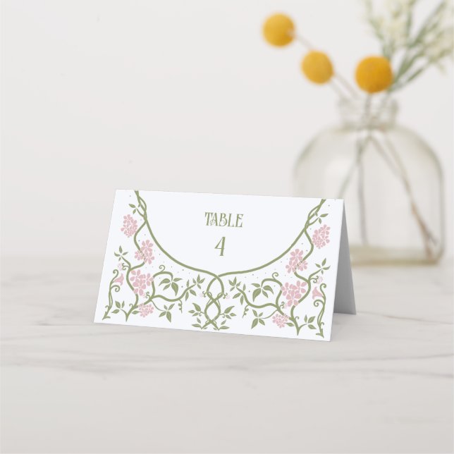 Carte De Placement Art Nouveau Floral Vert et rose Mariage (Devant)