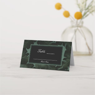 Carte De Placement Assis de table Chic Vert et Noir Feuilles Tropical