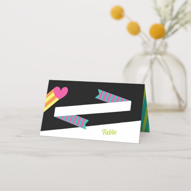 Carte De Placement Au total 80s Hearts and Stripes Mariage (Devant)