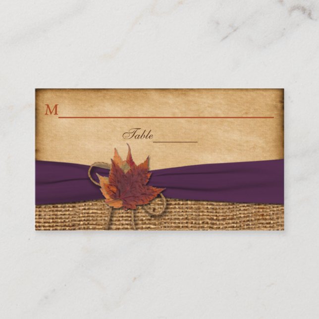 Carte De Placement Autumn Leaves FAUX Burlap Place Card (Devant)
