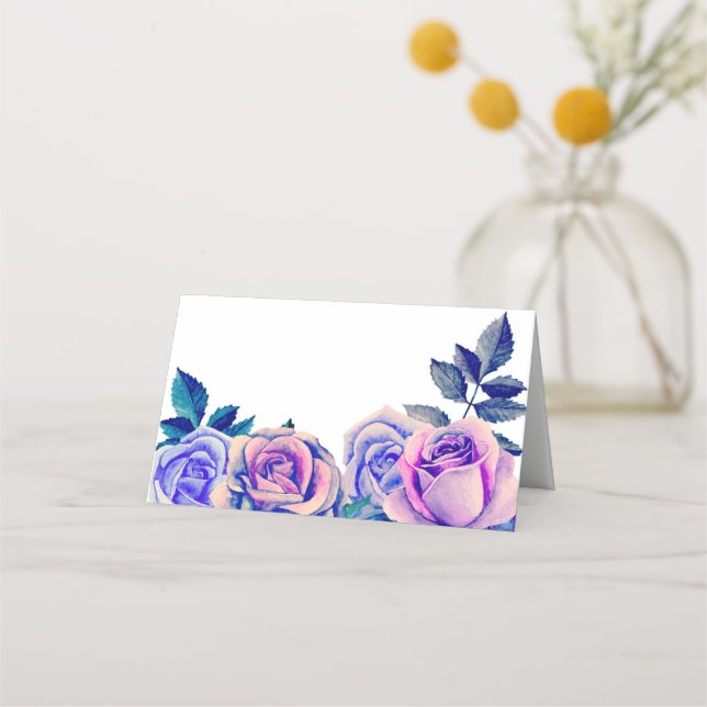 Carte de placement aux roses violettes. Fleurs de  (Devant)