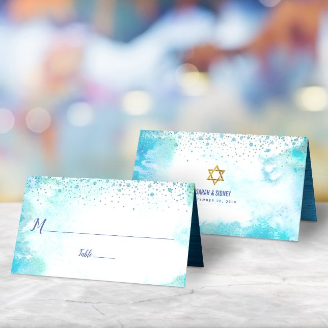 Carte De Placement B’nai Mitzvah Turquoise Aquarelle Noms Personnalis (Créateur téléchargé)