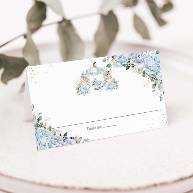 Carte De Placement Baby Blue Floral Princesse Carriage Quinceanera 16 (Créateur téléchargé)