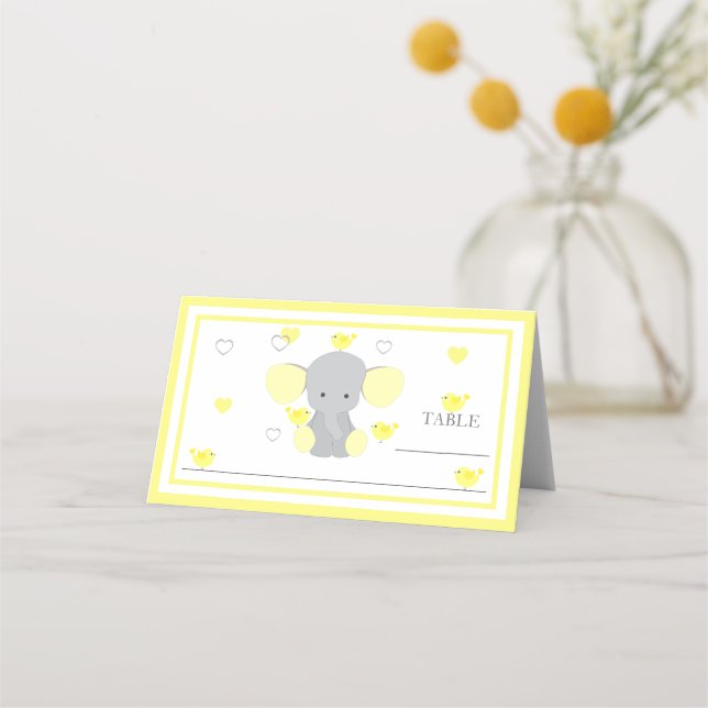 Carte De Placement Baby Boy Girl Douche Eléphant Jaune Table (Devant)