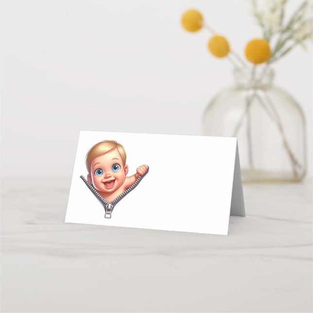 Carte De Placement Baby Boy Peeking Baby shower Merci blanc (Devant)