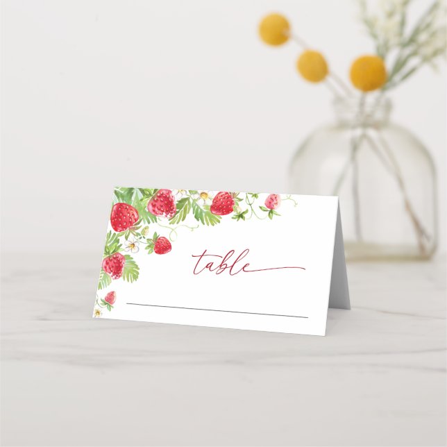 Carte De Placement Baby shower à l'aquarelle tendance Meadow Strawber (Devant)