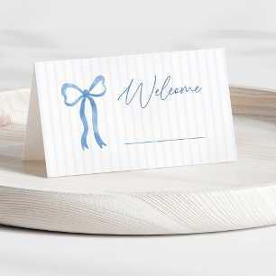 Carte De Placement Baby-Shower avec un Nœud Aquarelle Bleu
