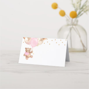 Carte De Placement Baby shower de balles or Rose Teddy Bear