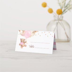 Carte De Placement Baby shower de balles or Rose Teddy Bear
