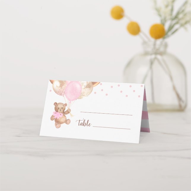 Carte De Placement Baby shower de balles or Rose Teddy Bear (Devant)