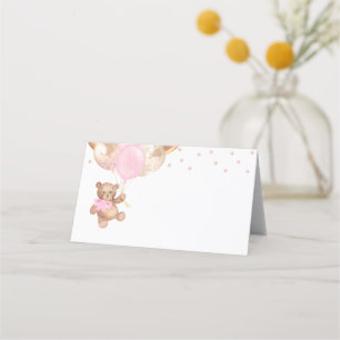 Carte De Placement Baby shower de balles or Rose Teddy Bear