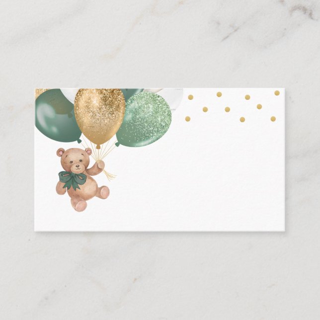 Carte De Placement Baby shower de ballons verts Teddy Bear Sage (Devant)