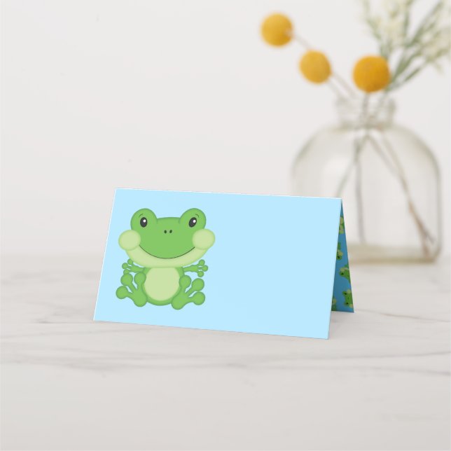 Carte De Placement Baby shower de grenouille bleu (Devant)