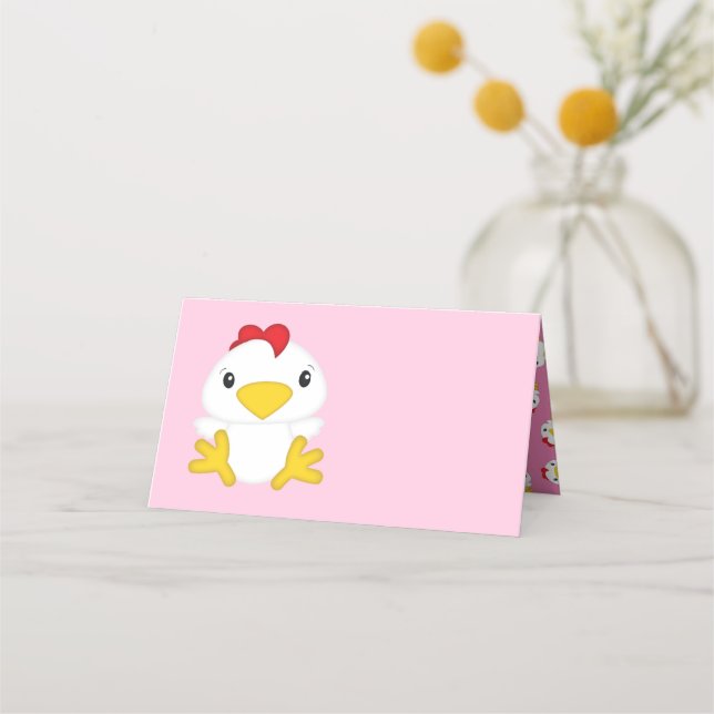 Carte De Placement Baby shower de poulet ferme rose (Devant)