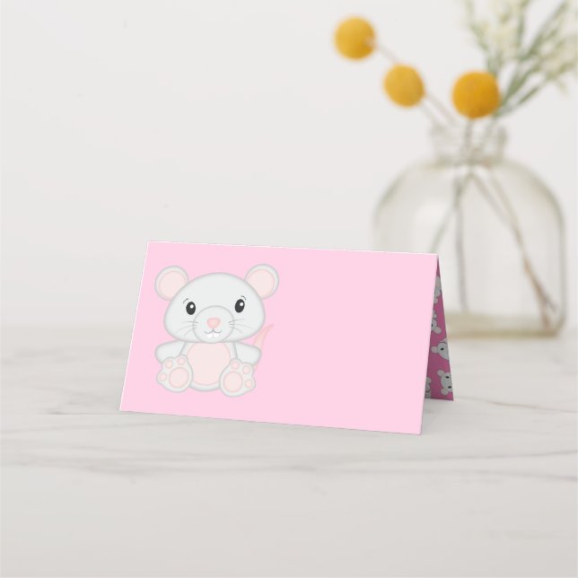 Carte De Placement Baby shower de souris rose (Devant)