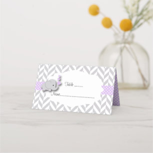 Carte De Placement Baby shower d'éléphant gris et mauve