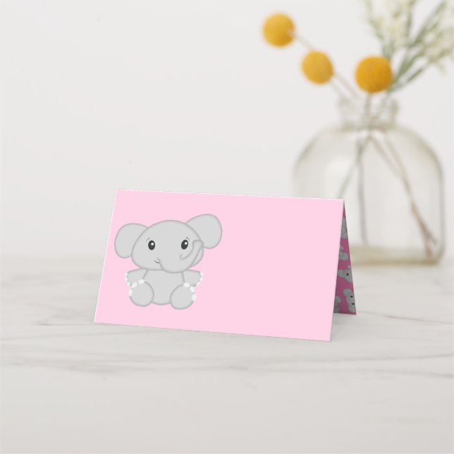 Carte De Placement Baby shower d'éléphant rose (Devant)