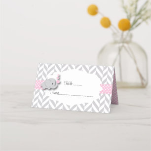 Carte De Placement Baby shower d'éléphant rose et gris À double fac