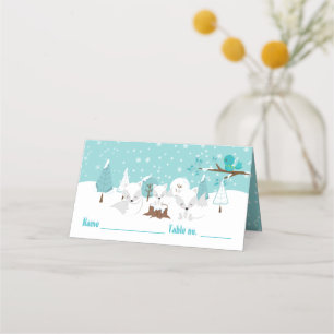 Carte De Placement Baby shower d'hiver du renard arctique Siège