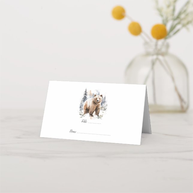 Carte De Placement Baby shower d'illustration de l'ours de bois aquar (Devant)
