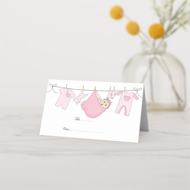 Carte De Placement Baby shower d'illustration rose mignonne (Devant)