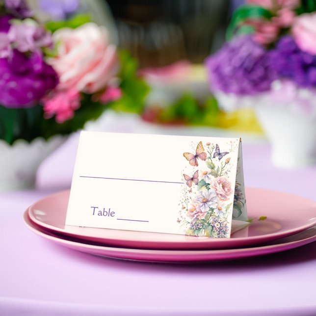Carte De Placement Baby shower floral de mariage papillons toute une  (Lifetime of Butterflies floral spring summer bridal shower table decor printed Place Card)