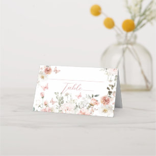 Carte De Placement Baby shower floral rose papillon flottant par