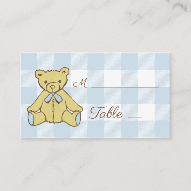 Carte De Placement Baby shower Garçon Ours Bleu Blanc Plaid (Devant)